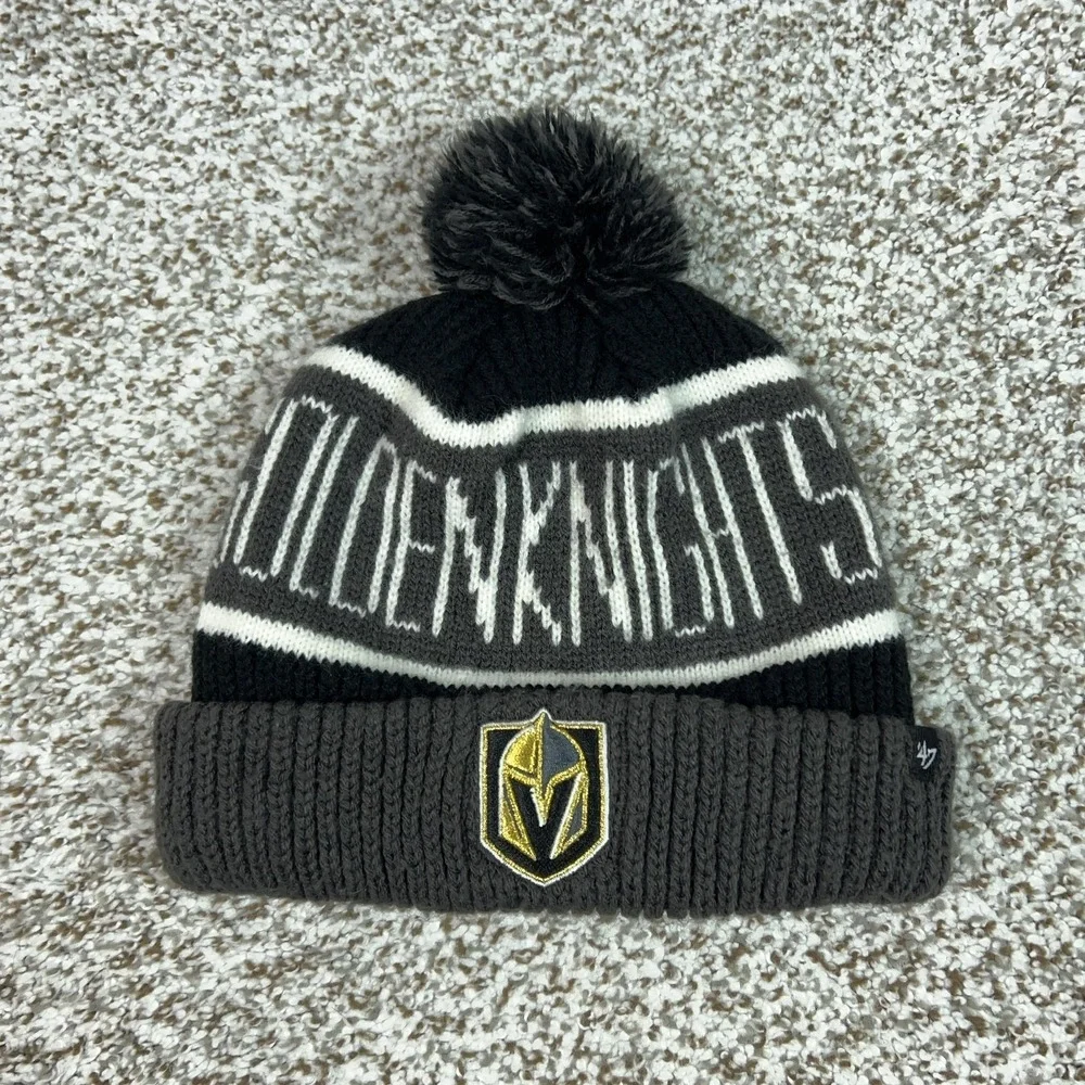 Vegas Golden Knights Hat Beanie Mens One Size Gray Black NHL Hockey Pom Cuffed